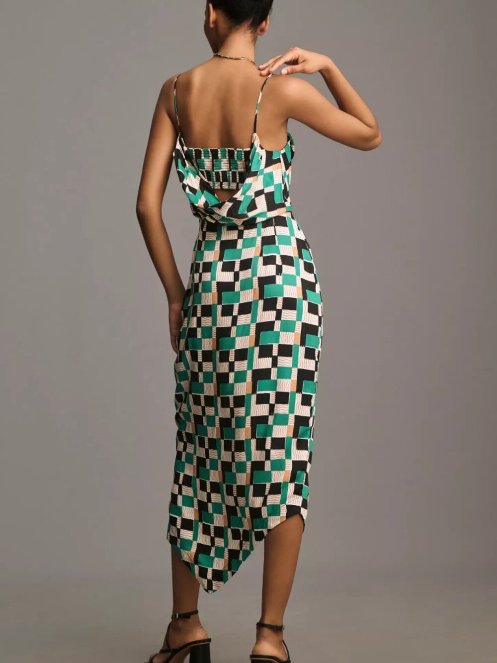 By Anthropologie Sleeveless Draped-Back Asymmetric Slip Midi Dress - Picture 2 of 8